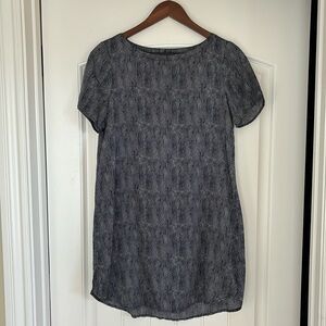 Eileen Fisher Blue Gray Geometric Silk Short Sleeve Mini Dress‎ Women’s Size XS